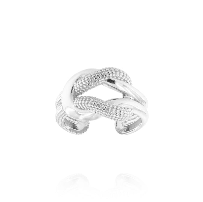 ANELLO LUCIDO E LAVORATO CON NODO CENTRALE – REGOLABILE – RHODIATO