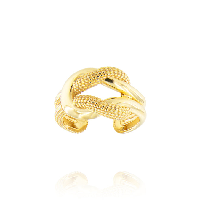 ANELLO LUCIDO E LAVORATO CON NODO CENTRALE – REGOLABILE – PLACCATO ORO
