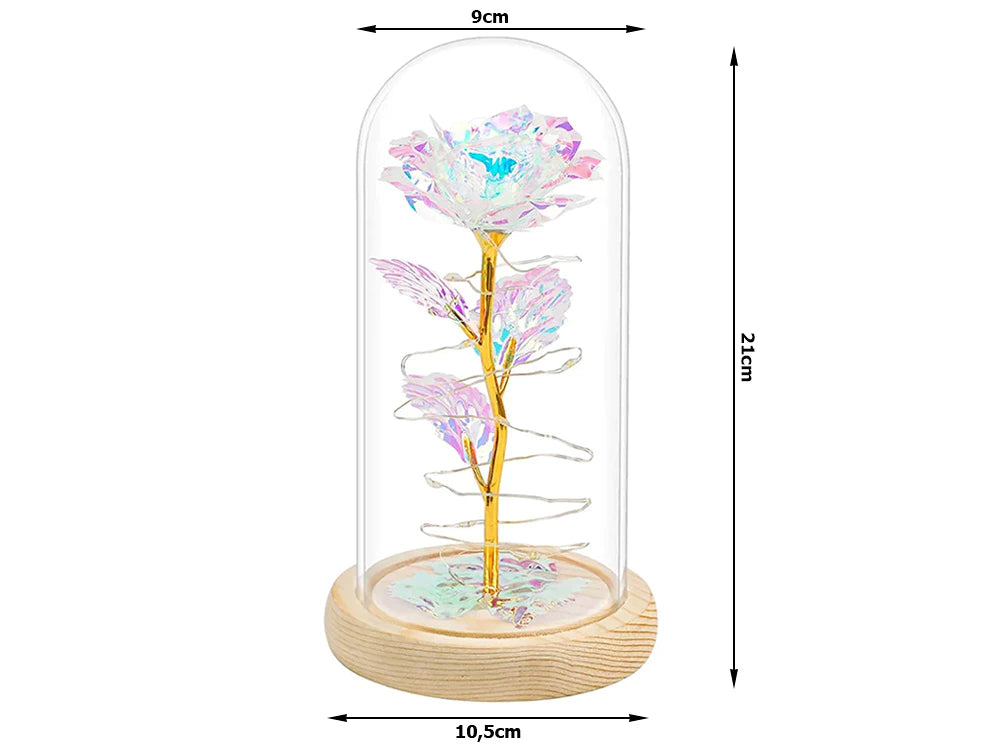 Rosa eterna in vetro, regalo in vetro luminoso a LED