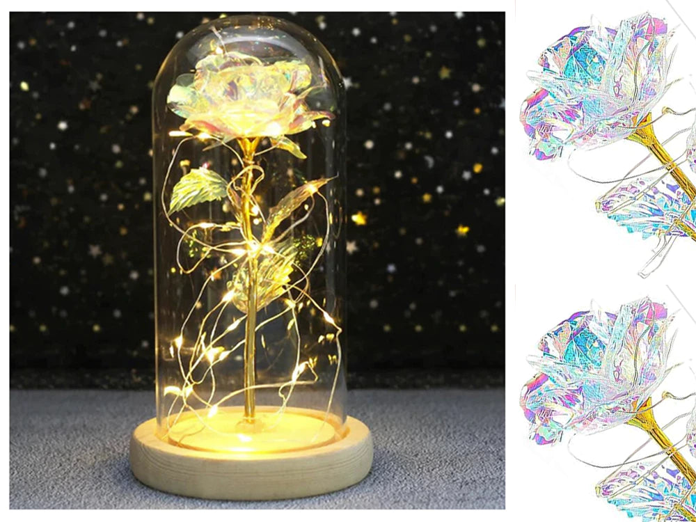 Rosa eterna in vetro, regalo in vetro luminoso a LED