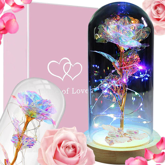 Rosa eterna in vetro, regalo in vetro luminoso a LED