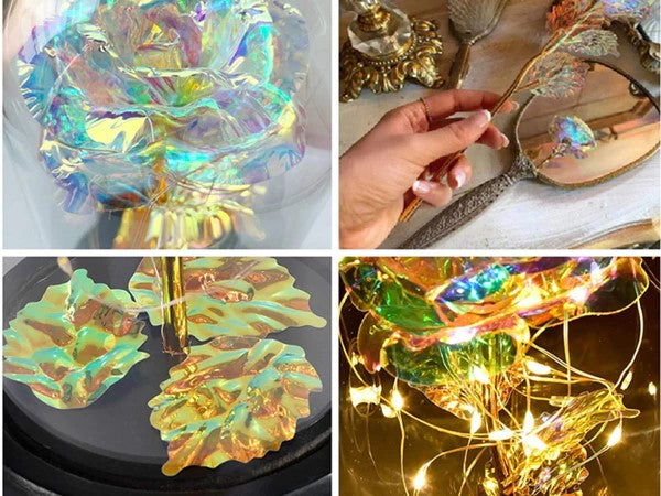 Rosa eterna in vetro, regalo in vetro luminoso a LED, sfumature oro