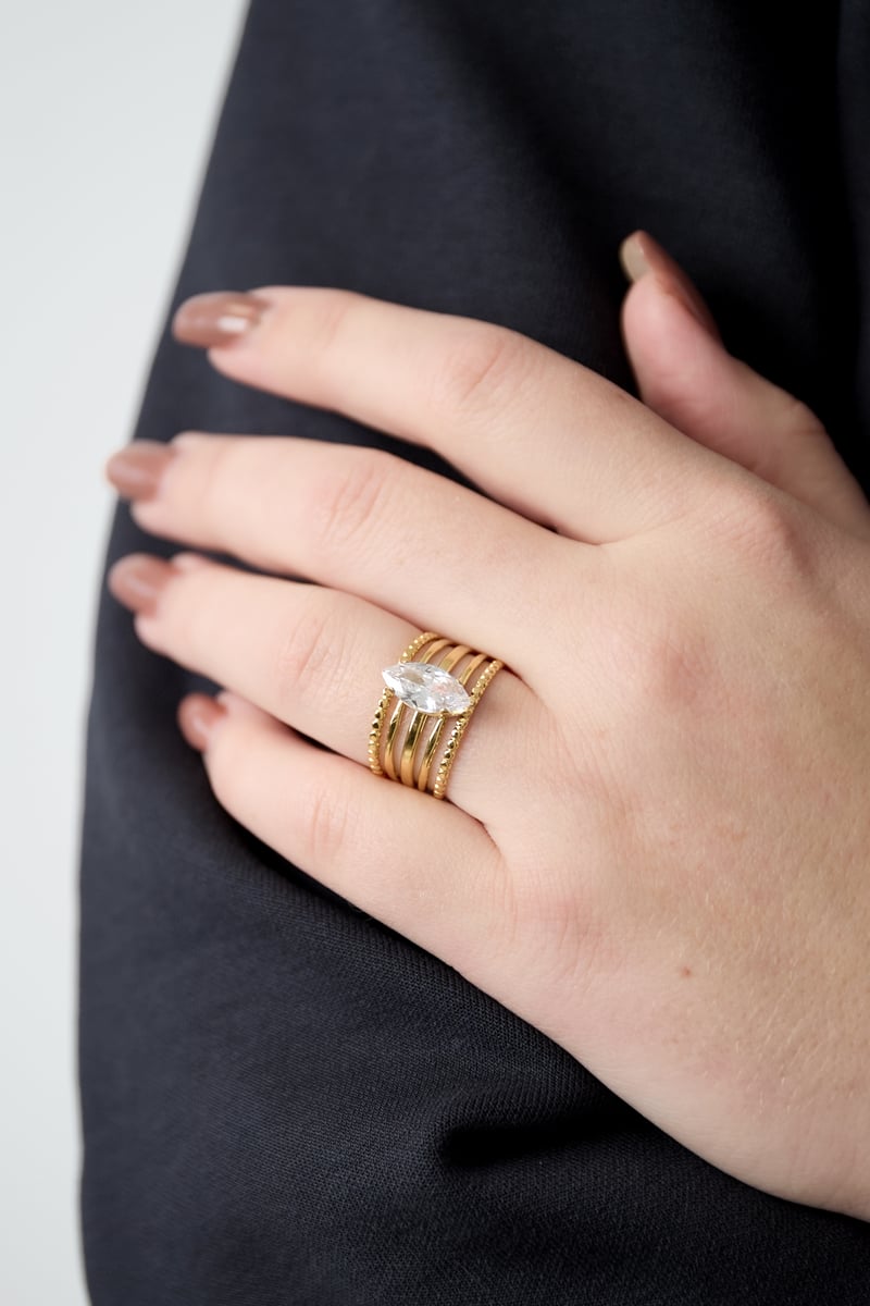 Anelli in acciaio inossidabile con pietre preziose, linee casual, quotidiane, semplici, gioielli da donna