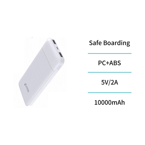 PB1991 Power Bank da 10000 mAh con 2 porte USB, ricarica rapida Type-C e Micro USB – Bianco
