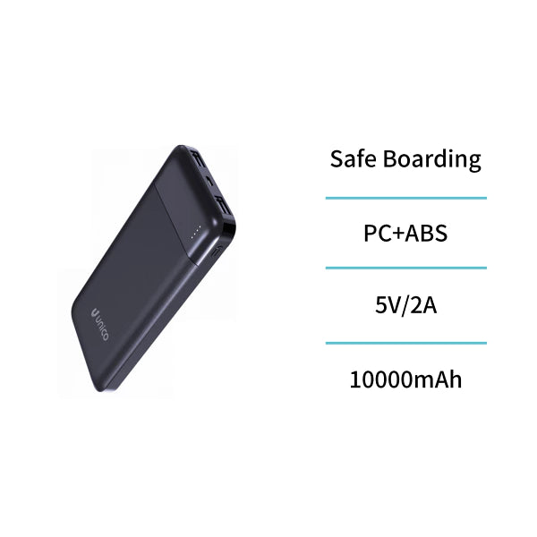 PB1991 Power Bank da 10000 mAh con 2 porte USB, ricarica rapida Type-C e Micro USB – Nero