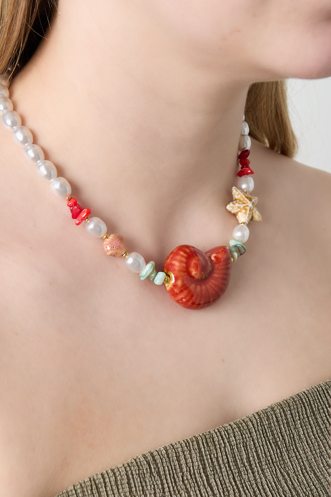 Collane con perline di perle finte, stile tartaruga, casual, per vacanze/spiaggia, semplici, da donna