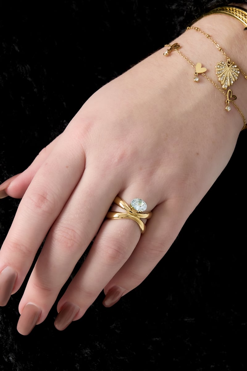 Anelli in acciaio inossidabile con pietre preziose, linee semplici, serie semplice, gioielli da donna