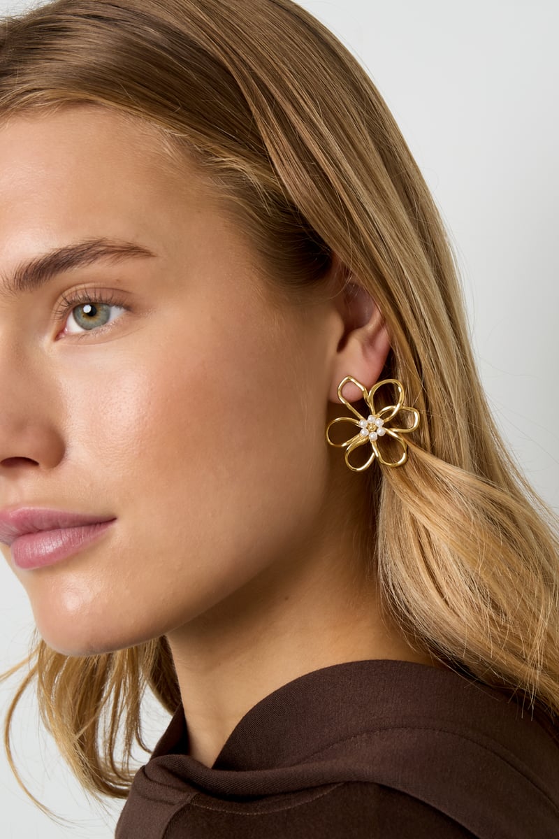 Orecchini a bottone in acciaio inossidabile con fiore, casual, semplici, da donna